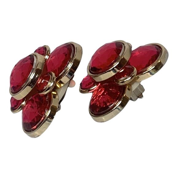 Hot Pink Large Statement Earrings 1.5" Rhinestone Clip On Pop Art Bold - Picture 8 of 14